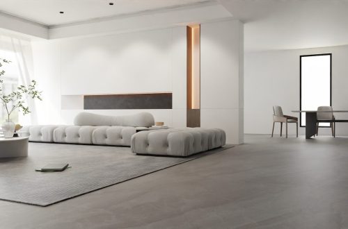 a living room with a couch and a table
